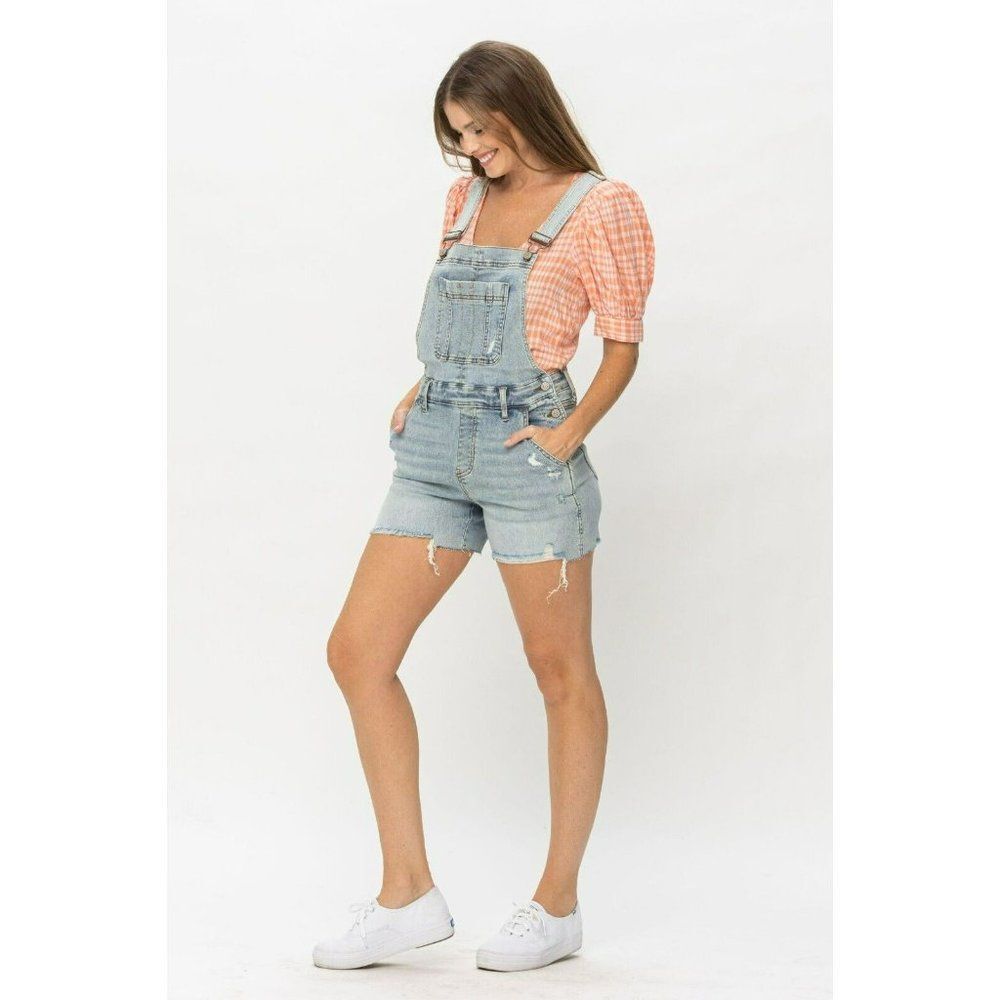 Judy Blue The Daisy Distressed Denim Overall Shorts S-XL New 15210 - Picture 11 of 13